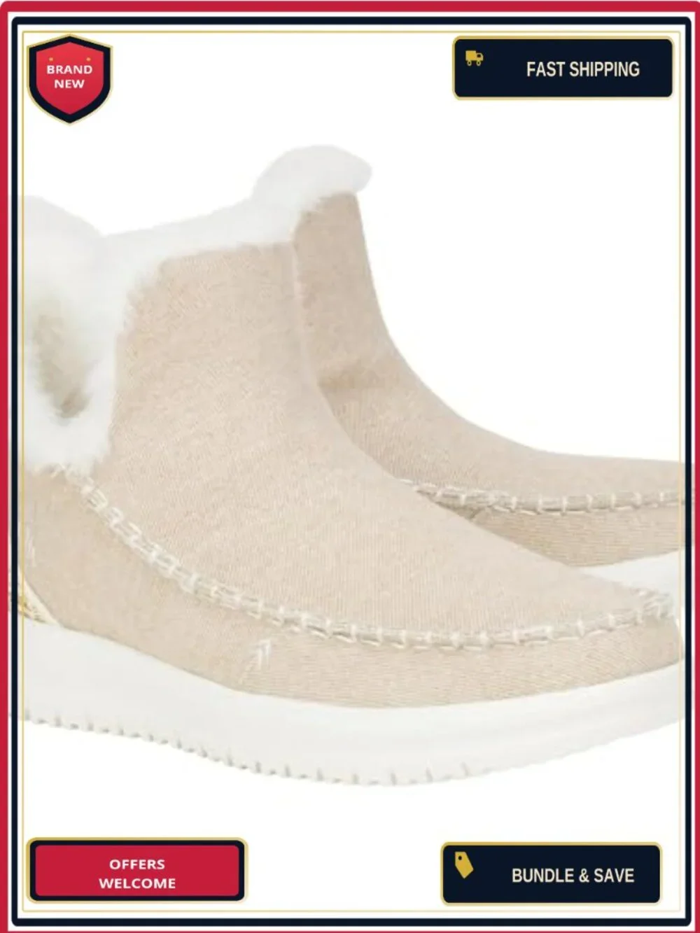 HEYDUDE Women's Camden Brushed Cozy Slip-On Boots Water Resistant Canvas